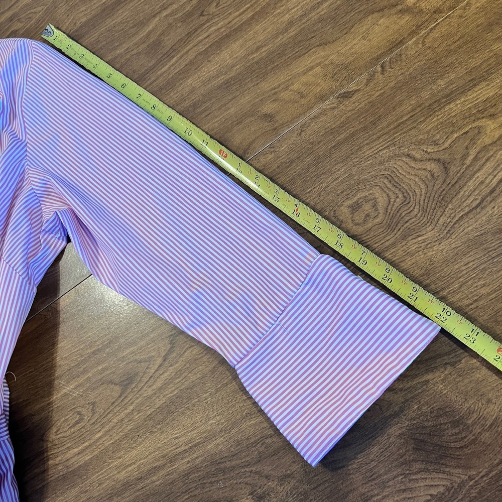 Gretchen Scott Pink and White Striped Shirt Dress XL 3/4 Sleeve Belted Pockets - Picture 9 of 13